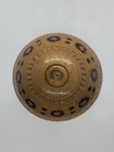 Painted Antique Artisan Wooden Egg Small Bead And Carving Detail