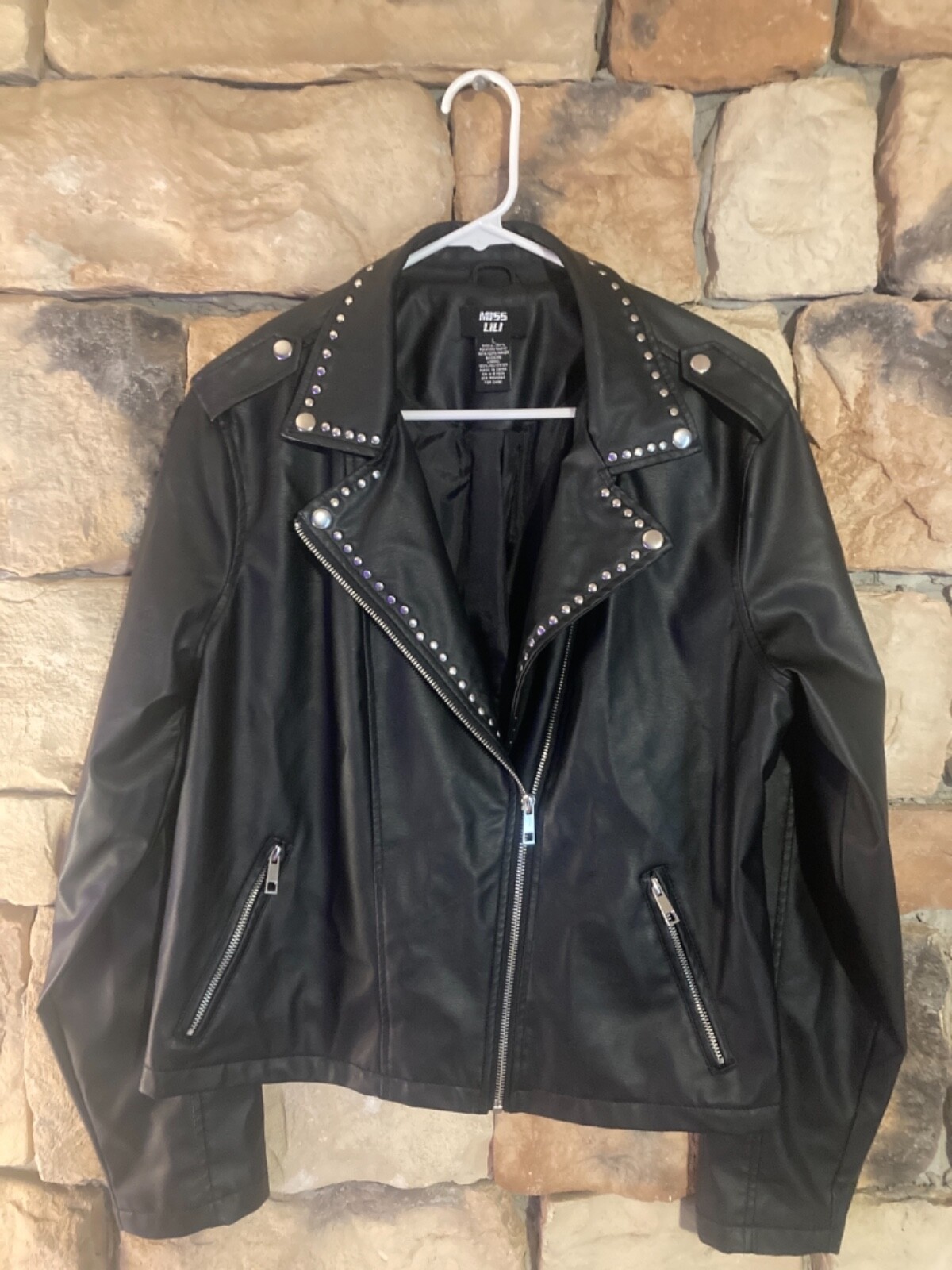 L Miss Lili Leather Styled Jacket with Studs Motorcycle