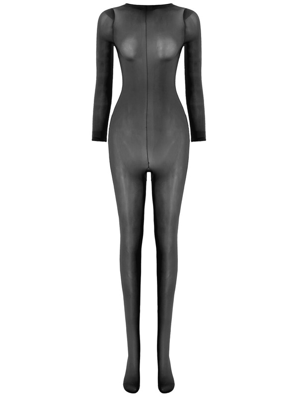 Sexy Kanten Doorzichtige Jumpsuit Voor Dames Party Nachtclub Romper Met Lange Mouwen Lange Broek Transparante Strakke Mesh-playsuit (Color : Black, Size : S