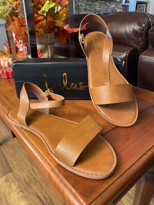 NEW Lulu s Hearts and Hashtags Tan Flat Sandals | Size 10