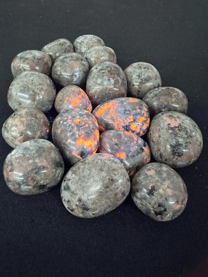Three (3) Emberlite / Yooperlite Tumbled Stone - High Quality Large Tumbles