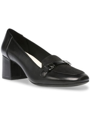 

Черные кожаные лоферы без шнуровки на каблуке ANNE KLEIN  M, Черный, EVER01F9