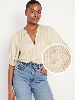 OLD NAVY ~ New! NWT XL ~ Wishbone Embroidered Lace Elbow Sleeve Boho Blouse b27