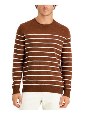 

CLUBROOM Mens Gregor Brown Striped Crew Neck Classic Fit Pullover Sweater, Коричневый