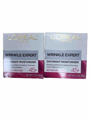 LOT OF 2 L'OREAL 45+ Day/Night Wrinkle Expert Retino-Peptide Facial 1.7 OZ EACH