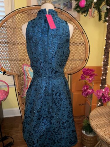 Pre-owned Lilly Pulitzer Tanlee Dress Teal Bay Blooming Brocade $258 Size 12,14 In Blue
