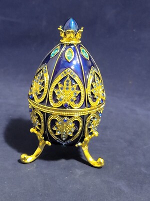 Easter Faberge Egg Trinket Box Hand-Painted Crystal Decorative Hinged Jewelry