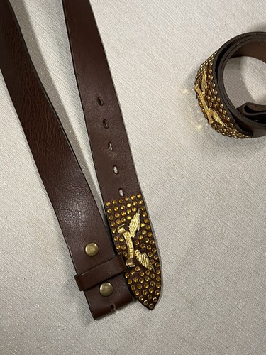 Pre-owned Handmade Robins Jean, Hand Made Leather Belt W/ Gold Swarovski 100% Hand Made In Italy