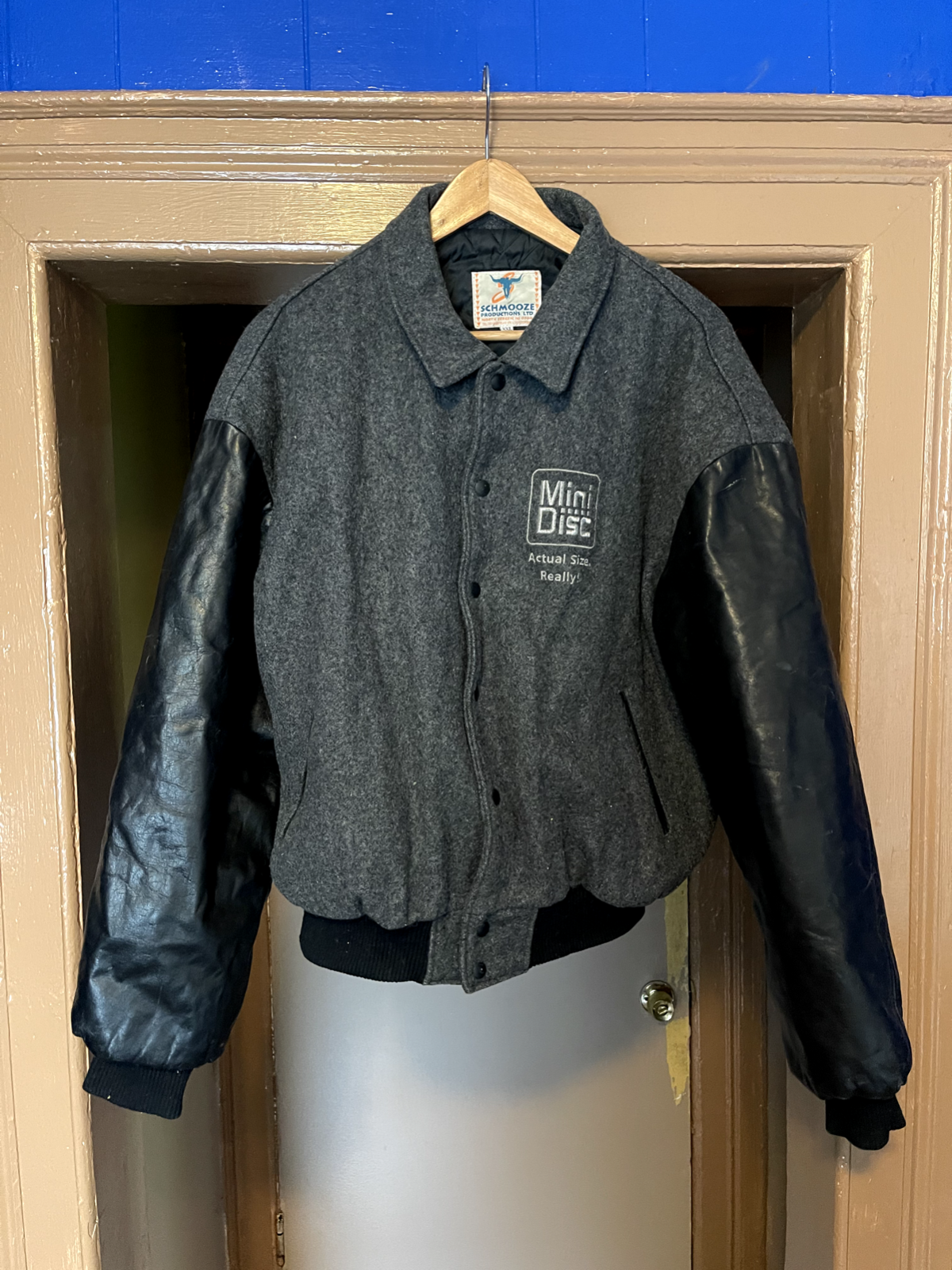 Rare MINI DISC Wool / Leather Bomber Jacket SZ XXL Schmooze