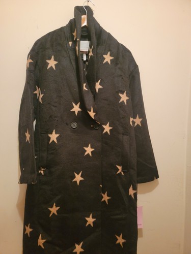 Pre-owned Avec Les Filles Star-print Wool Coat Black/camel Stars Sz M