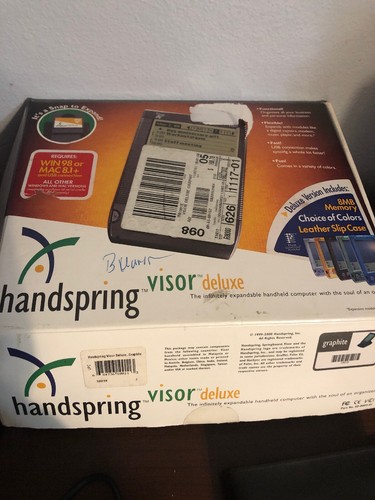 Handspring Visor Deluxe PDA w/ Cover, USB Cradle, CD, Stylus, Black Case, Manual