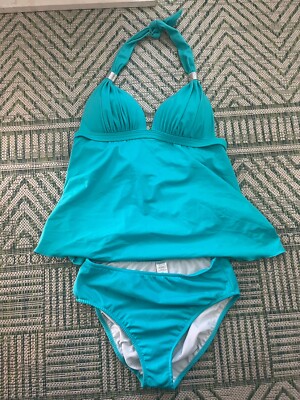 Venus Slimming Two Piece Bathing Suit 12 Turquoise Padded Summer Beach VGUC
