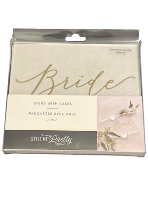 'Style Me Pretty' Bride & Groom Table Signs Wedding Decor Acrylic with Gold Text