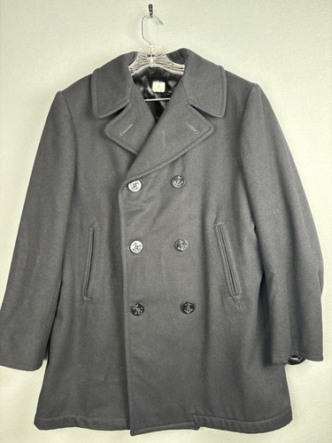 US Navy Men's Coat 42L Black Reg Officer Overcoat Peacoat
