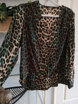 Alice + Trixie XS 100% Silk Leopard Print High-low Teal Accent Color Made In NYC