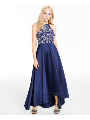 БЕЗМОЛВНОЕ женское темно-синее вечернее платье в полный рост без рукавов Hi-Lo 9