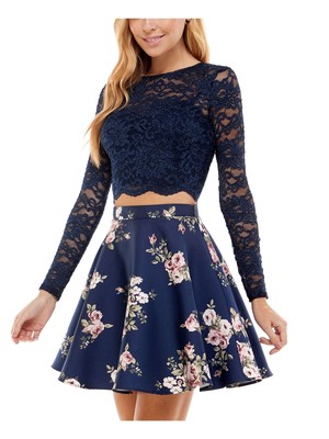 CITY STUDIO Womens Navy Bust Padding Long Sleeve Short Dress 9