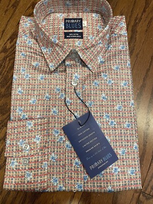 Primary Blues  100% Cotton Button Down Collared Long Sleeve Shirt Men s LG NWT