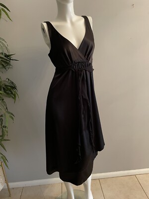 NWT Ripe Limited black formal satin dress with sheer belt wrap design ladies S