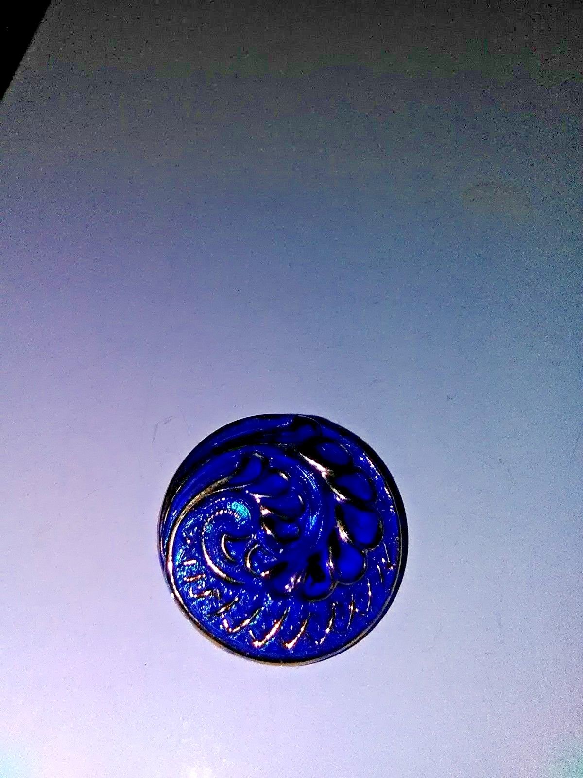 Pretty Vibrant BLUE Round Glass Button Vintage Free Shipping!