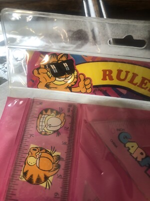 Vintage Garfield the Cat 80s Trapper Keeper Ruler Set PAWS Protractor New Shenny