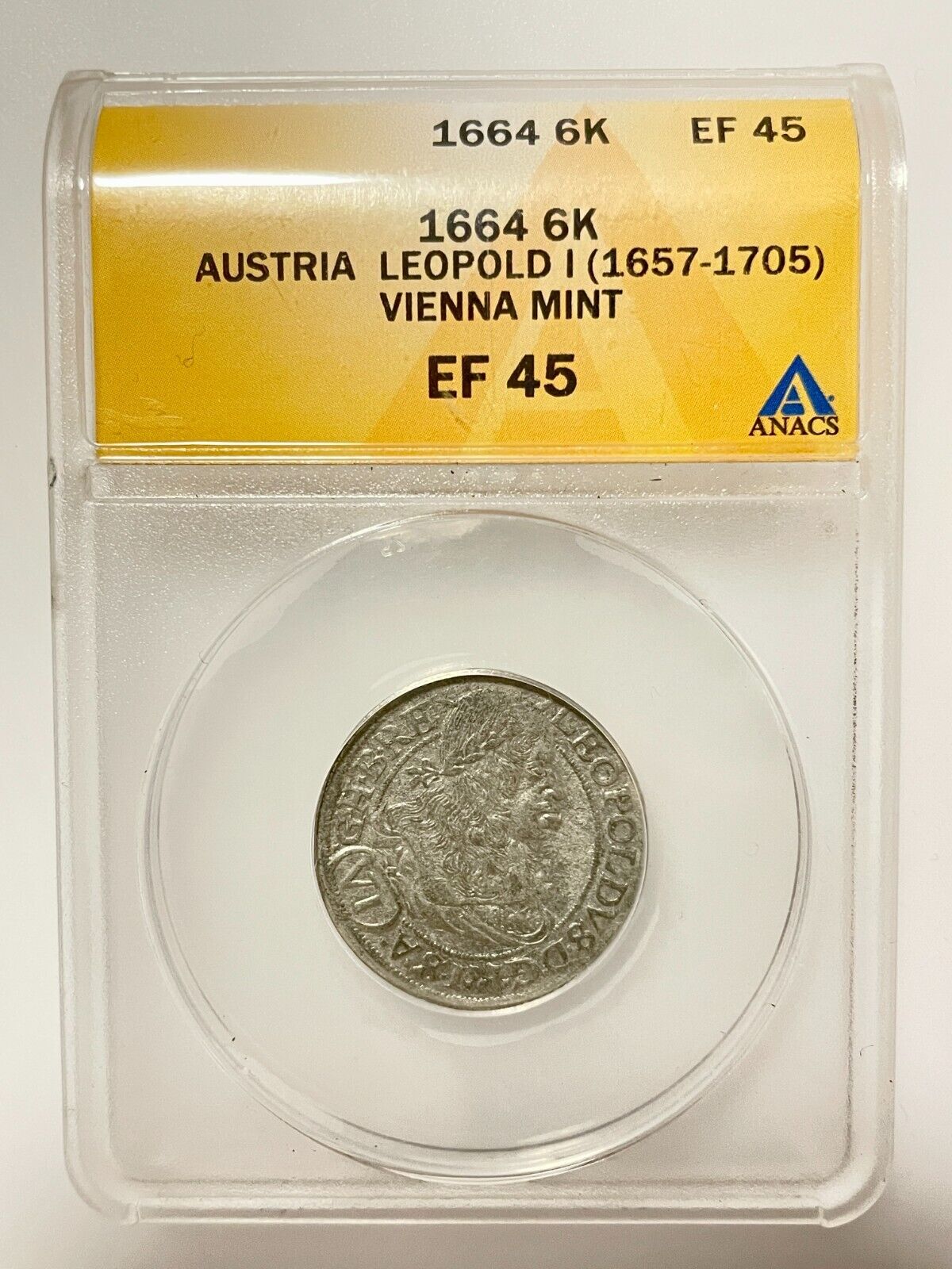 Austria 1664 Leopold I (1657-1705) Silver 6 kreuzer, Vienna Austria 1664 Leopold I (1657-1705) Silver 6 kreuzer, Vienna