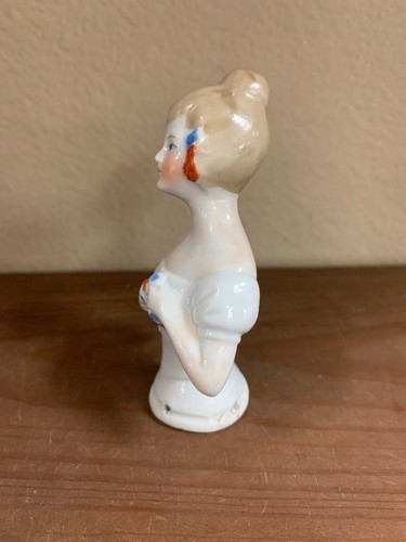 Vintage Germany Half Doll Lady  Red And Blue Flowers