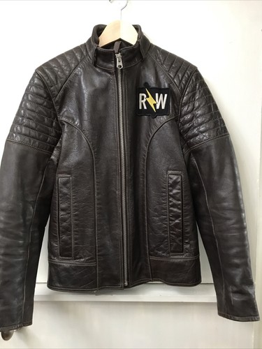 G-STAR RAW Brown Leather Biker Jacket Patch Zip Sleeves