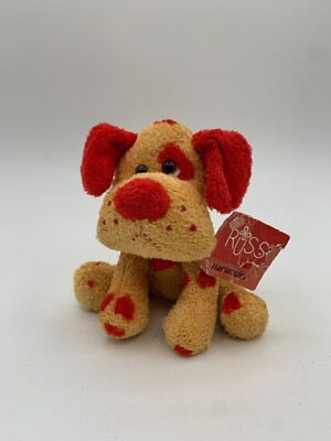 New Damage Tag Russ Luv Pet Harlequin Puppy Dog Plush Tan Red Heart Valentines
