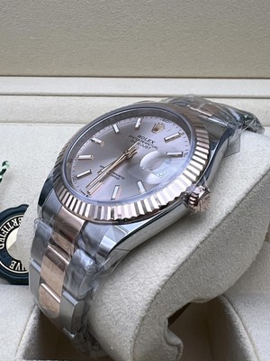 Pre-owned Rolex Brand  Datejust 41 126331 18k Rose Steel Fluted Sundust Dial Oyster B&p