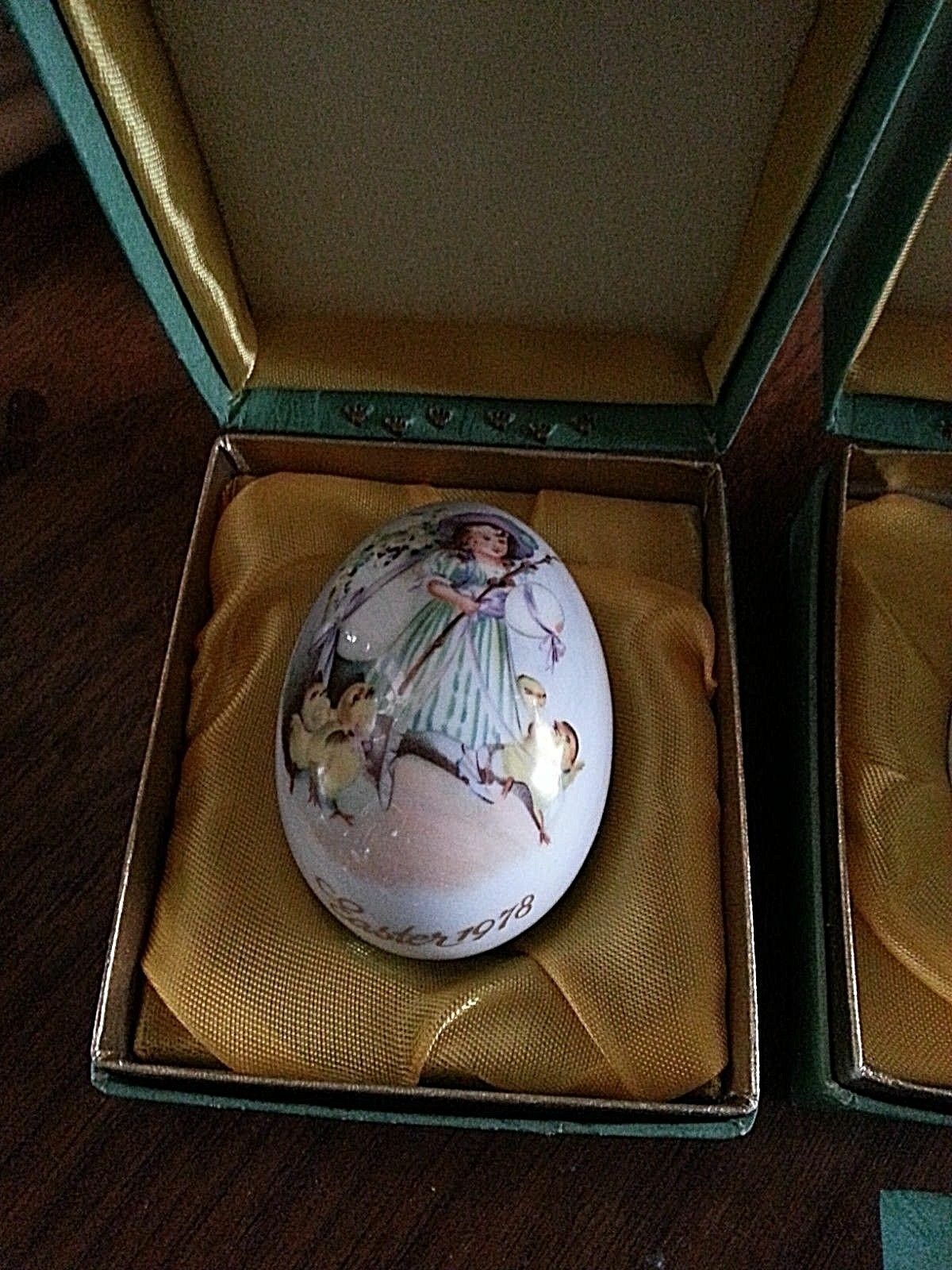 Set of 1974-1979 Royal Bayreuth Germany Ceramic Easter Eggs with Hinged Boxes