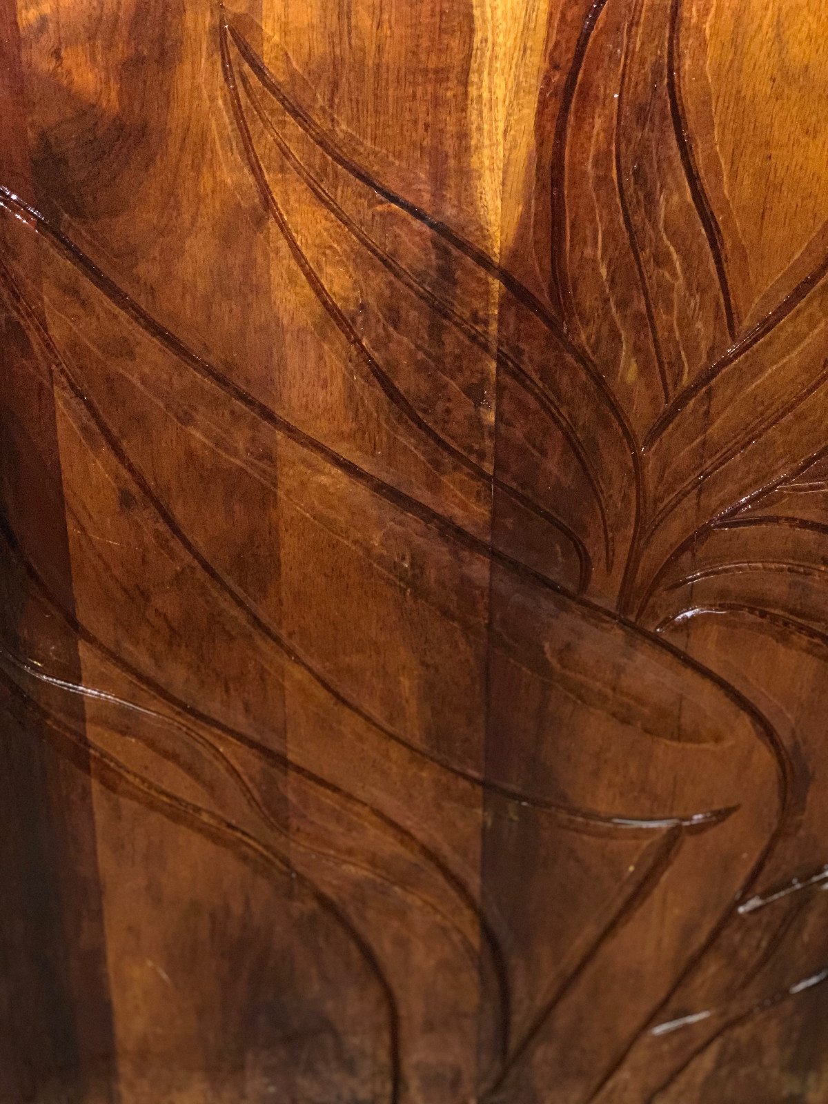 Vintage Engraved Hawaiian Koa Table Set