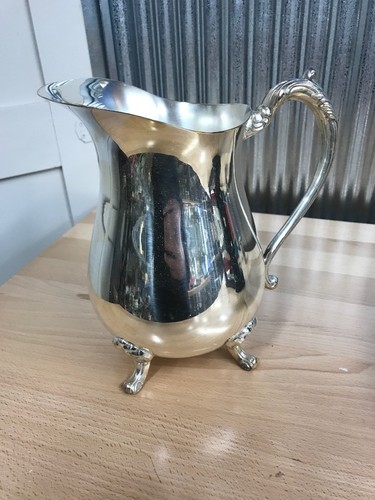 Silverplate Footed Water Pitcher with Ice Lip & Claw Feet Silver Plate