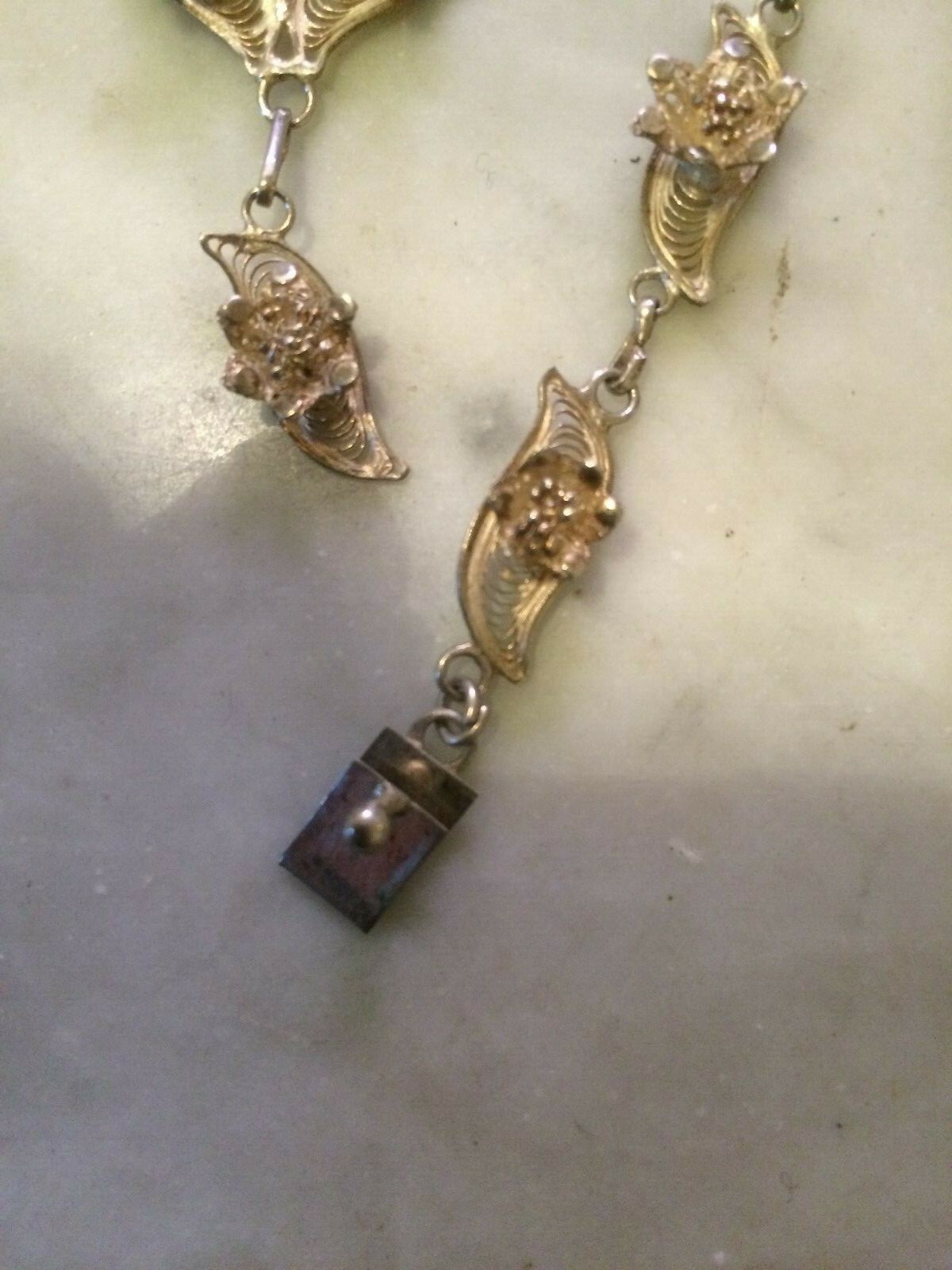 Vtg 1960 925 sterling silver roses leaves filigree mesh  bracelet necklace set