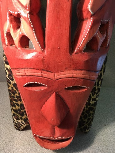 Vintage African Carved Wood Tribal Mask Has Cloth On It