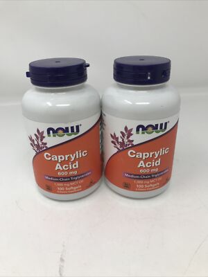Lot Of 2 Now Foods Caprylic Acid 600 mg 100 Softgels GMP Exp 07/26