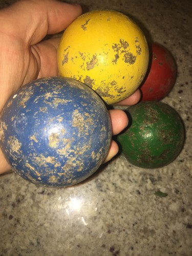 4 Vintage Primitive Solid Wooden Croquet Balls