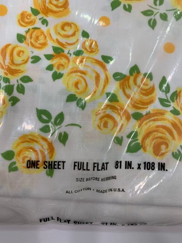 Vintage Cannon Monticello Muslin Floral Yellow White Full Flat Sheet New NOS