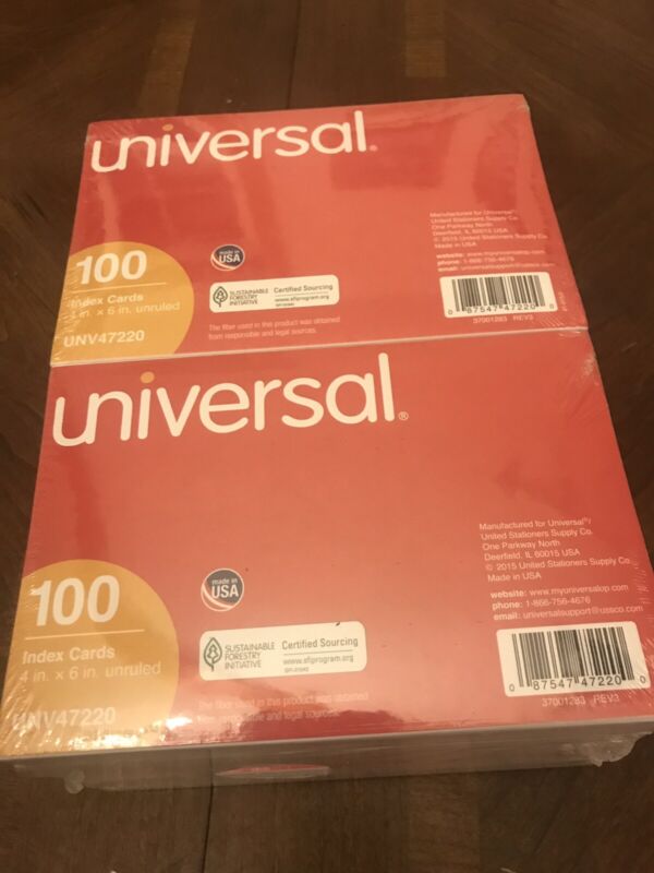 UNIVERSAL 1,000 Unruled Index Cards 4 x 6 White Ten pack of 100 Part# UNV 47220