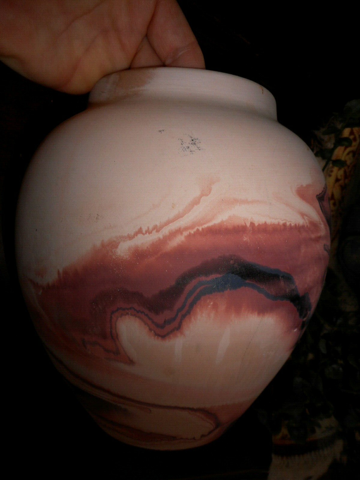 Nemadji Pottery Bulbous Vase Handmade USA Swirl Art apx 7.75