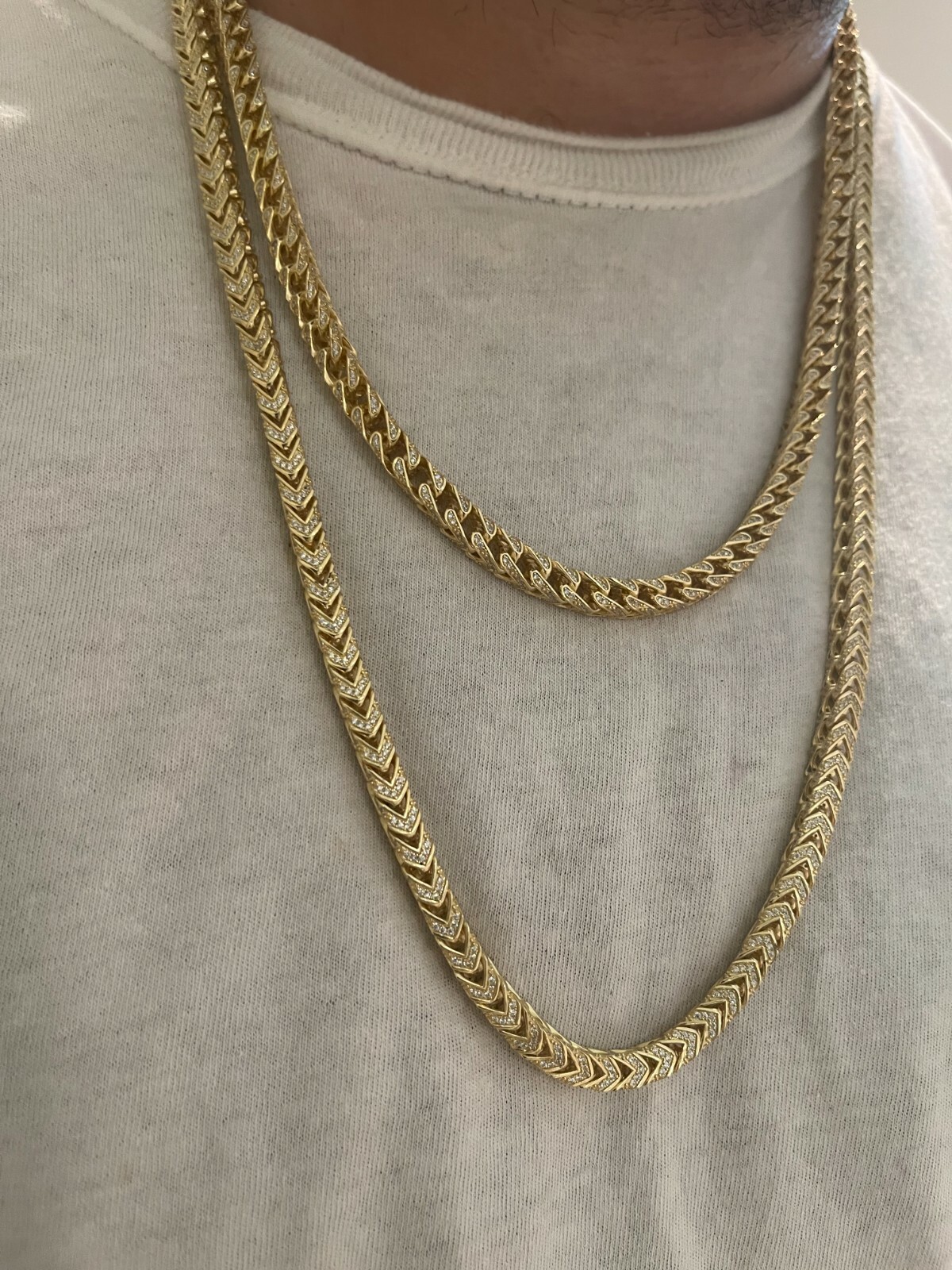 Pre-owned Silver 14k Gold Plated Real 925  Men's Franco Chain 6mm Thick Iced Cz 18-30"