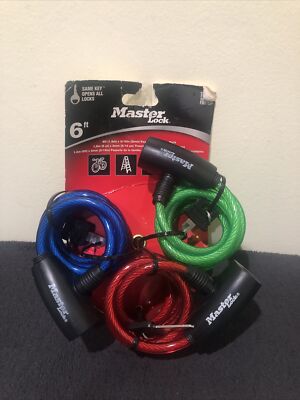 Master Lock Bike Cable Lock 5/16'' X 6 Ft. Keyed Alike Key 3Pk new A14