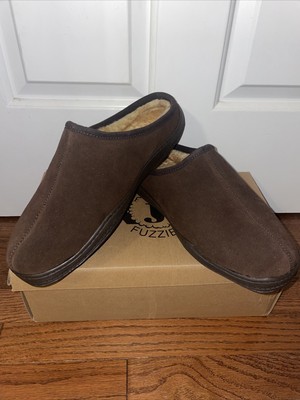 RJ s Fuzzies Mens 12 Brown Suede Sherpa Fleece Lining memory foam slippers