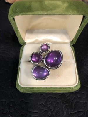 Grace Adele Ring Modern Abstract Design Silver Tone Metal Purple Resin Cabochons