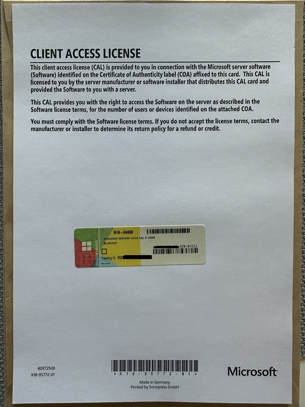 Microsoft Windows Server 2016 Cal 5 User