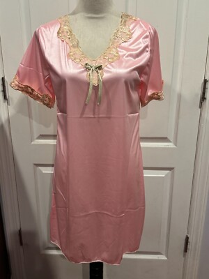 Women Short Sleeve Silky Thin Nightgown Light Pink Sz S (32''Lx15''W)