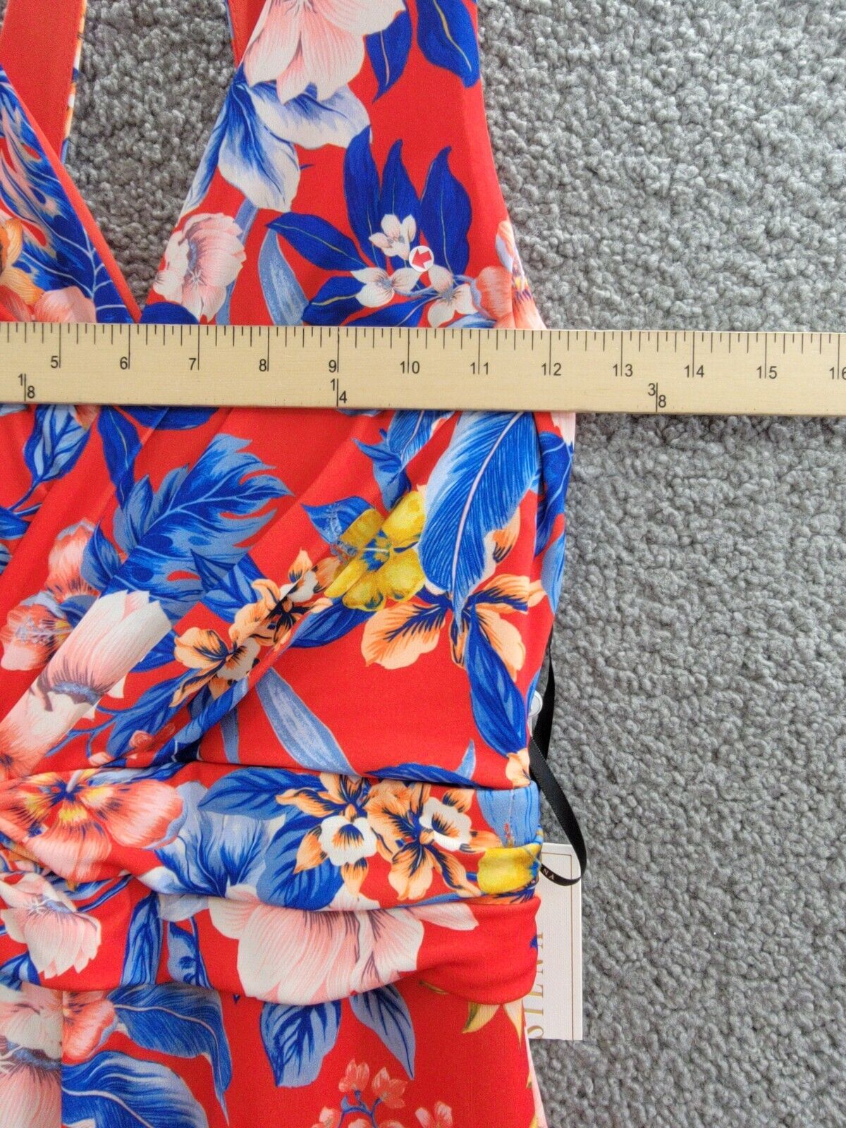 Siena Floral Side-Ruched Sleeveless Midi Dress Women's 2 Red Multi Back Zipped - Picture 5 of 15