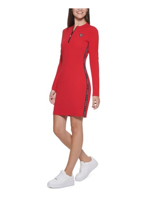 

Женское короткое облегающее платье GUESS с красным логотипом и боковыми швами, длинными рукавами, Красный