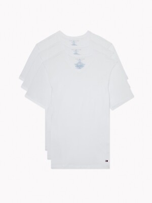 TOMMY HILFIGER White 3-Pack Classic V-Neck W/Logo 100% Cotton (09TVN10100)