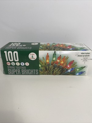 Trim A Home 100 Multi-Colored Super Bright String Together Christmas Lights NIB